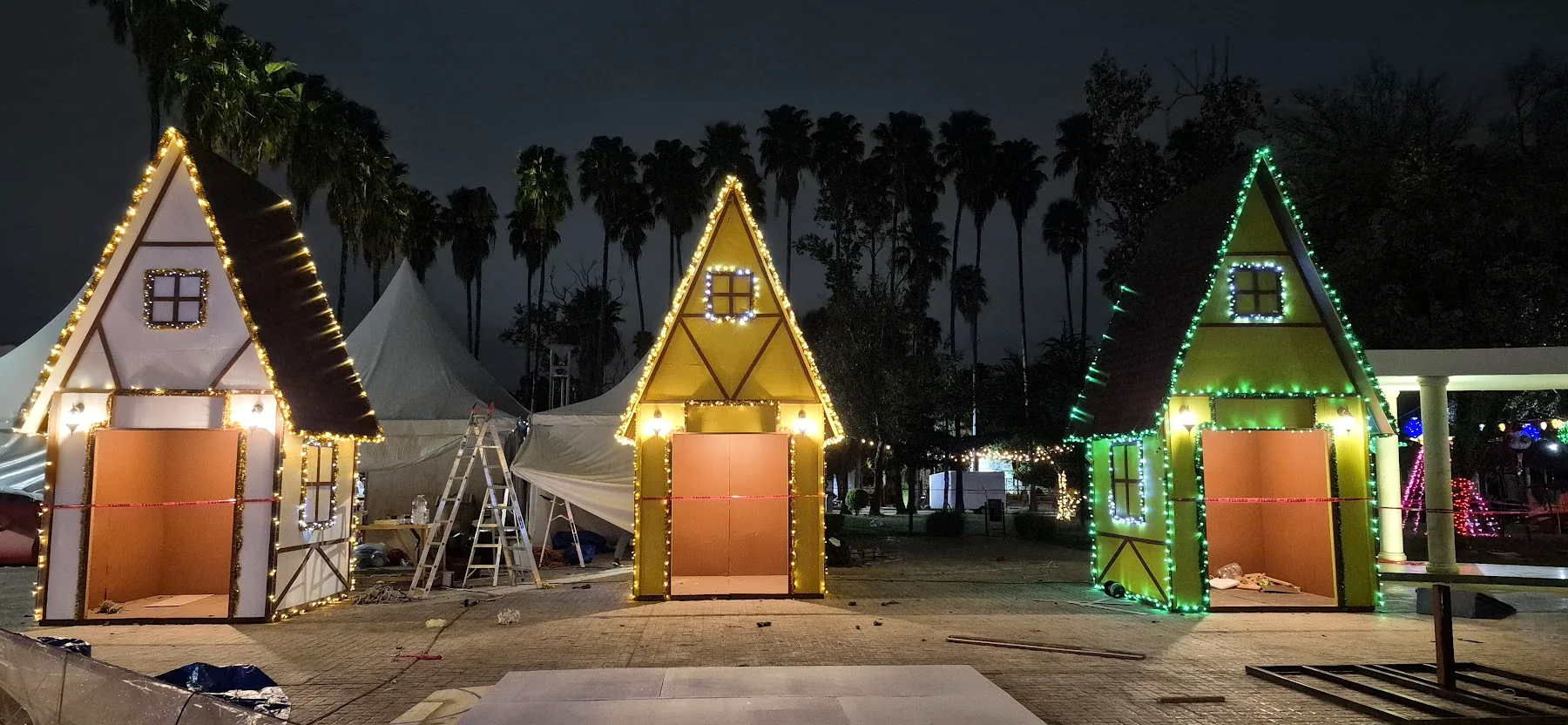 Escenografía de casas iluminadas